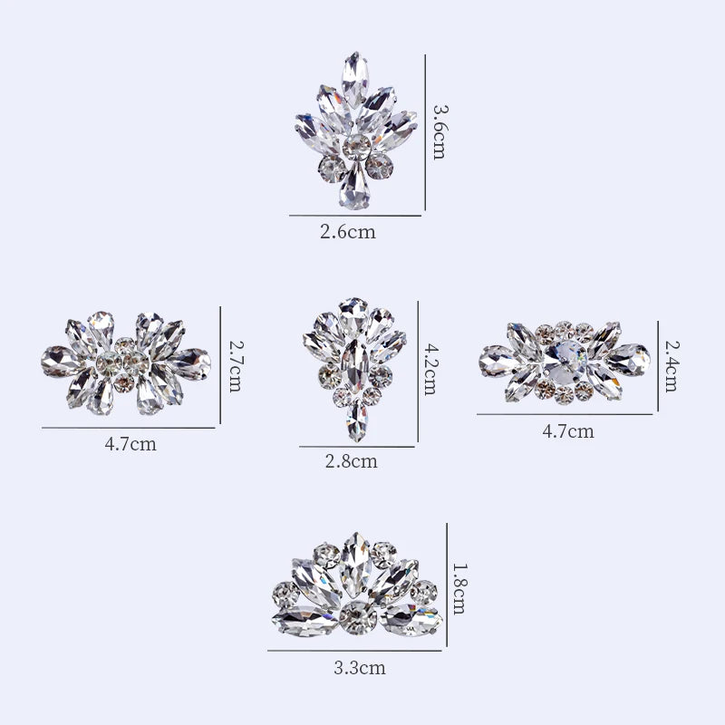QIAO 5pcs Rhinestones Ornament Crystal Clear Iron on Diamond Rhinestones for Clothing Bags Hoodie Decorations Accessories