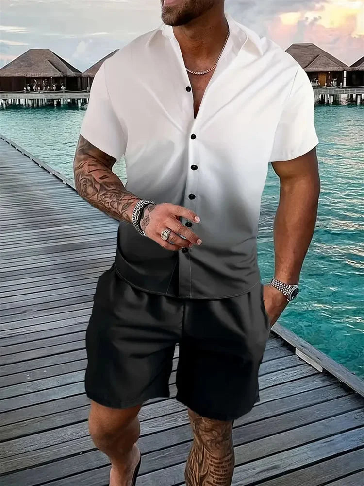 3D Printed Geometric Pattern Men's Shirt Colour Blocking Fashion Button Down Collar Short Sleeve Men's Hawaii Suit Summer Shirt