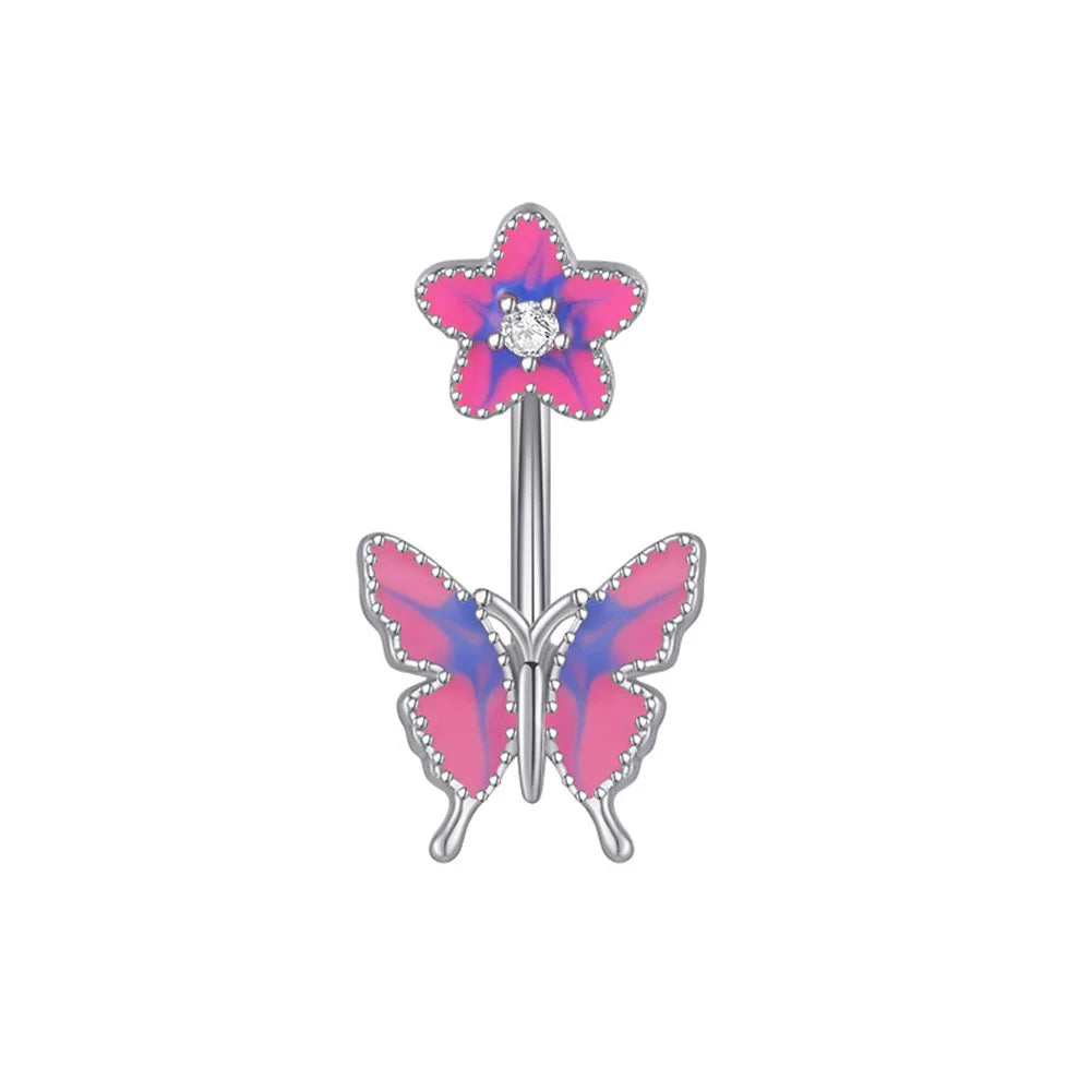 New Pink Series Heart Snake Crystal Zircon Belly Button Rings Fashion Cross Butterfly Dangled Belly Piercing for Women Jewelry