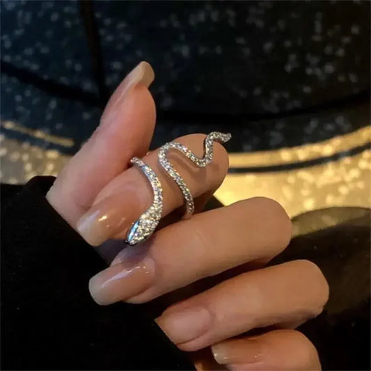 Snake Ring for Women Micro Inlaid Zircon Wound Small Female Simplicity Adjustable Opening Rings Index Finger Ring Jewelry