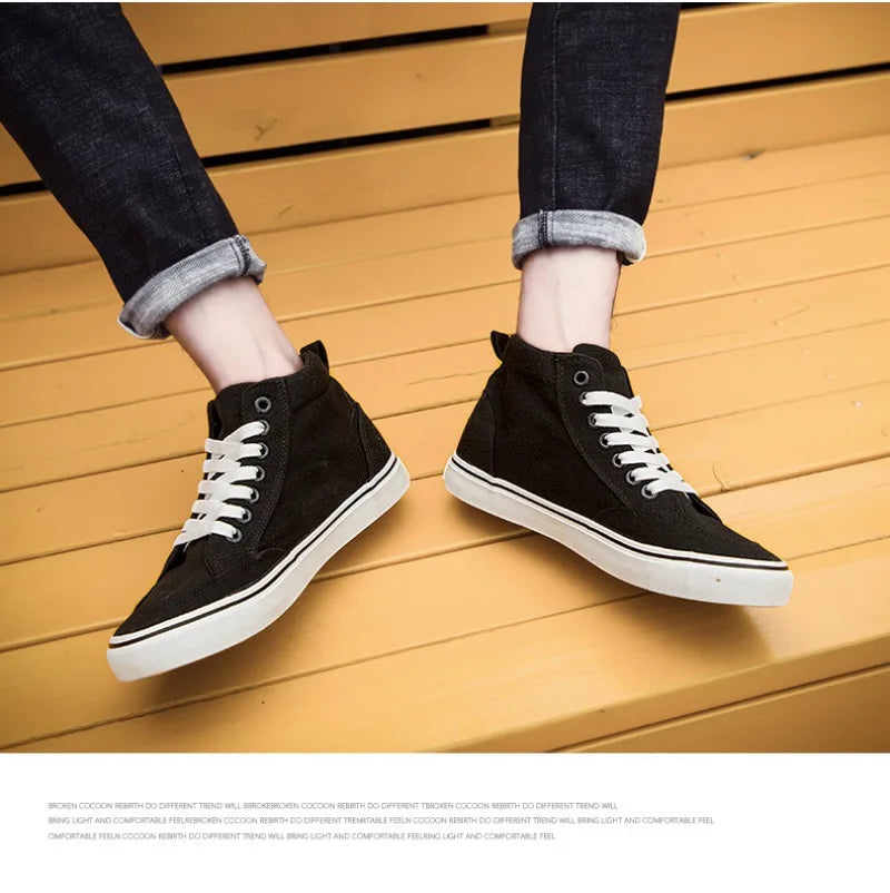 Men's High Top Sneakers Breathable Canvas Casual Shoes Fashion Street Skateboard Shoes for Men Lace Up Vulcanize Shoes Tenis2024
