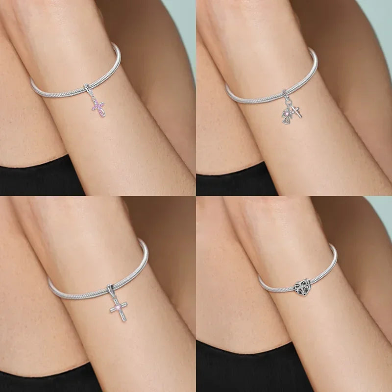 925 Silver Charms Religion Heart Lucky Eye Cross Beads For Original Bracelet Making Pendant for Women Fine Jewelry gifts