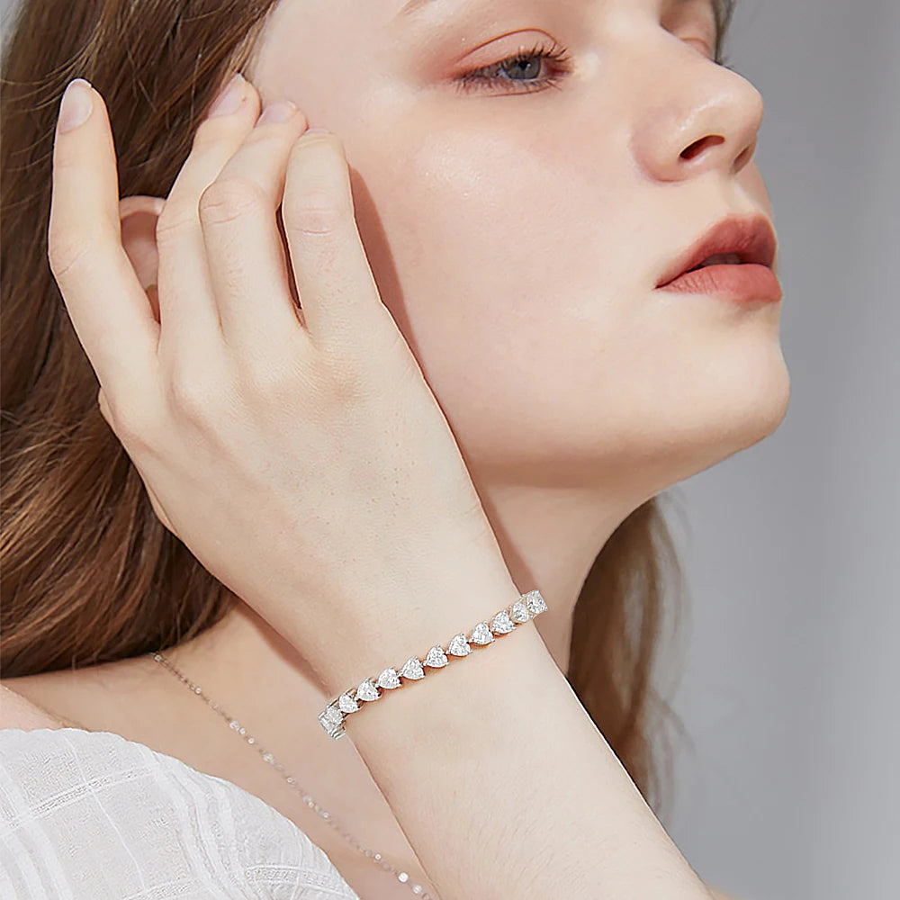 FEOBUR 3/5/6.5mm Heart Moissanite Tennis Bracelets with Certificate 925 Sterling Silver Sparkly Diamond Bangle for Women Jewelry