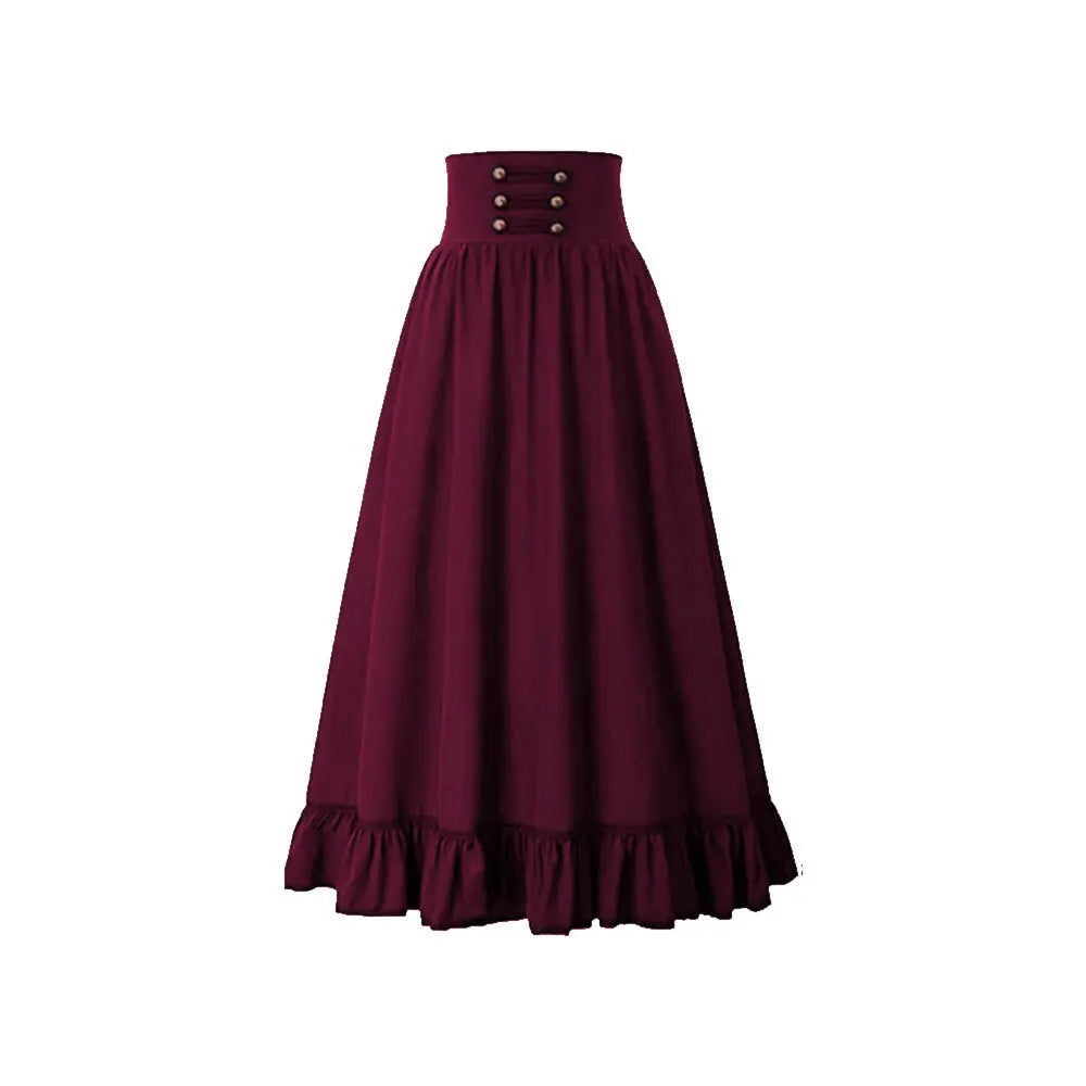 Women Maxi Skirt Medieval Intage Summer High Waist A Line Victorian Long Skirt Steampunk Gothic Ruffled Hem Pleated Party Skirts