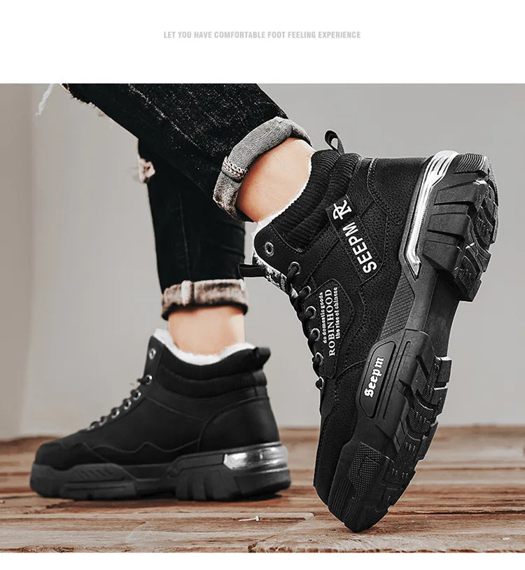 Winter New Fleece-Lined Cotton Shoes Fashionable Outdoor Snow Boots Trendy Warm High-Top Work Shoes Wholesale Men's Footwear