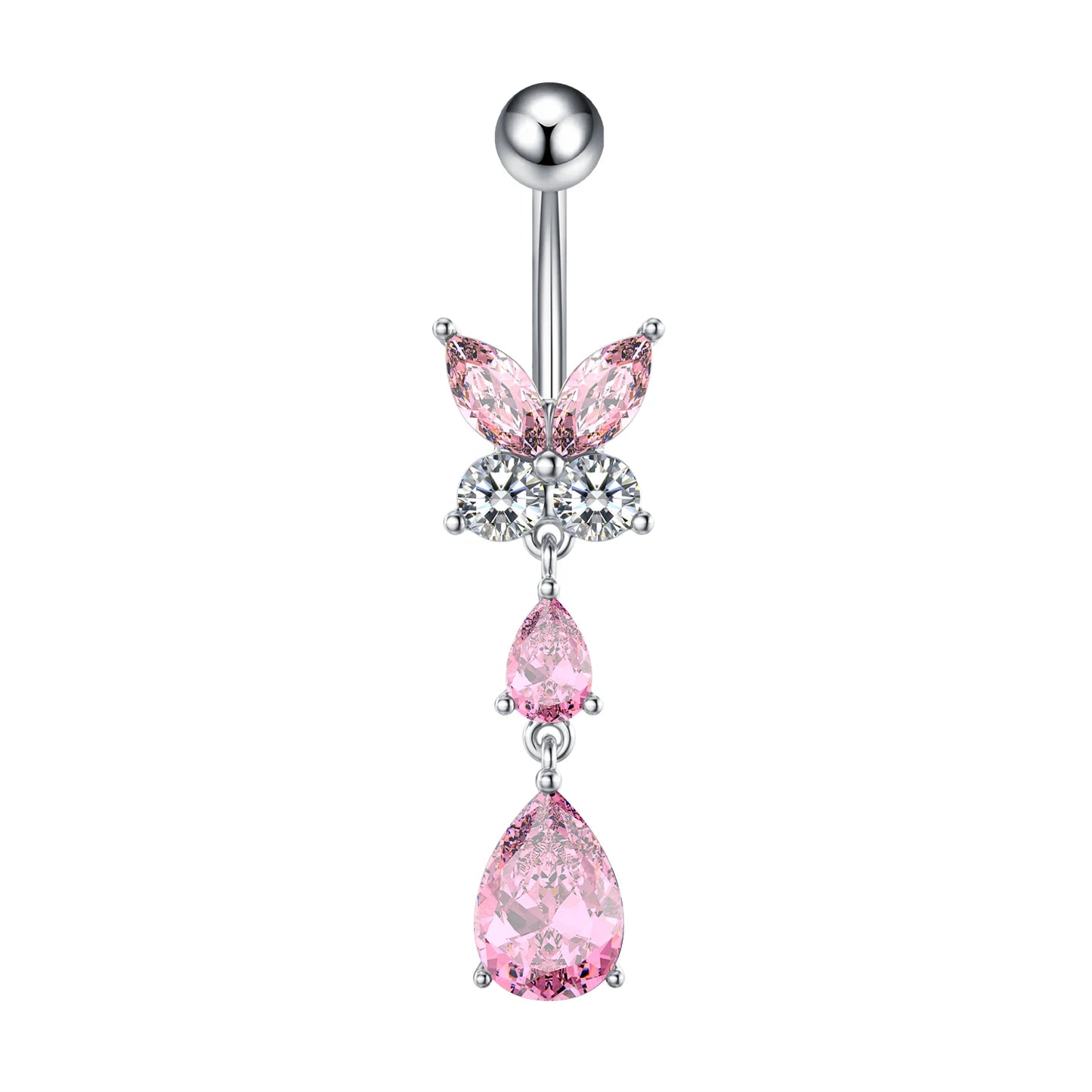 New Pink Series Heart Snake Crystal Zircon Belly Button Rings Fashion Cross Butterfly Dangled Belly Piercing for Women Jewelry