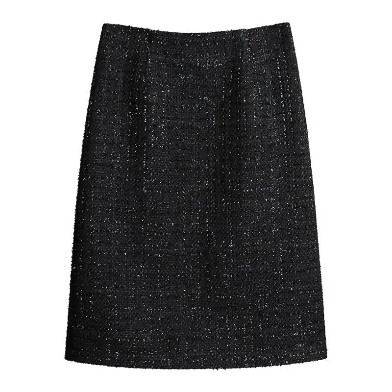 2025 Autumn Winter New Women High Waist Package Hip Skirt Female Split Tweed Pencil Skirts Ladies Solid Color Slim Skirt X166
