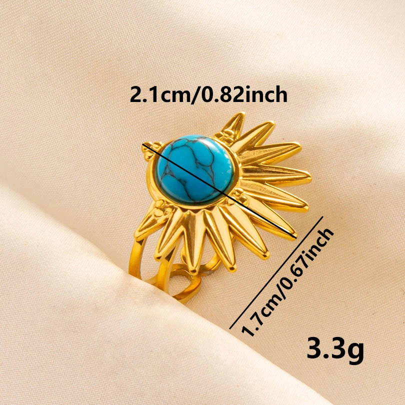 2pcs/lot Vintage Turquoise Gold Plated Knuckle Rings Blue Synthetic Stone Stainless Steel Rings Boho Jewelry Women Gifts No Fade