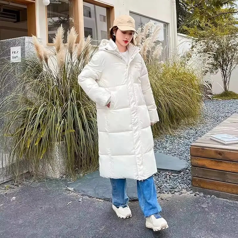 2025 Solid Long Down Parka Women with  Hood  Cotton Padded Jacket Winter Overcoat Fashion Thicken Warm Puffer Coat Female