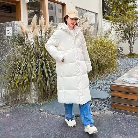 2025 Solid Long Down Parka Women with  Hood  Cotton Padded Jacket Winter Overcoat Fashion Thicken Warm Puffer Coat Female