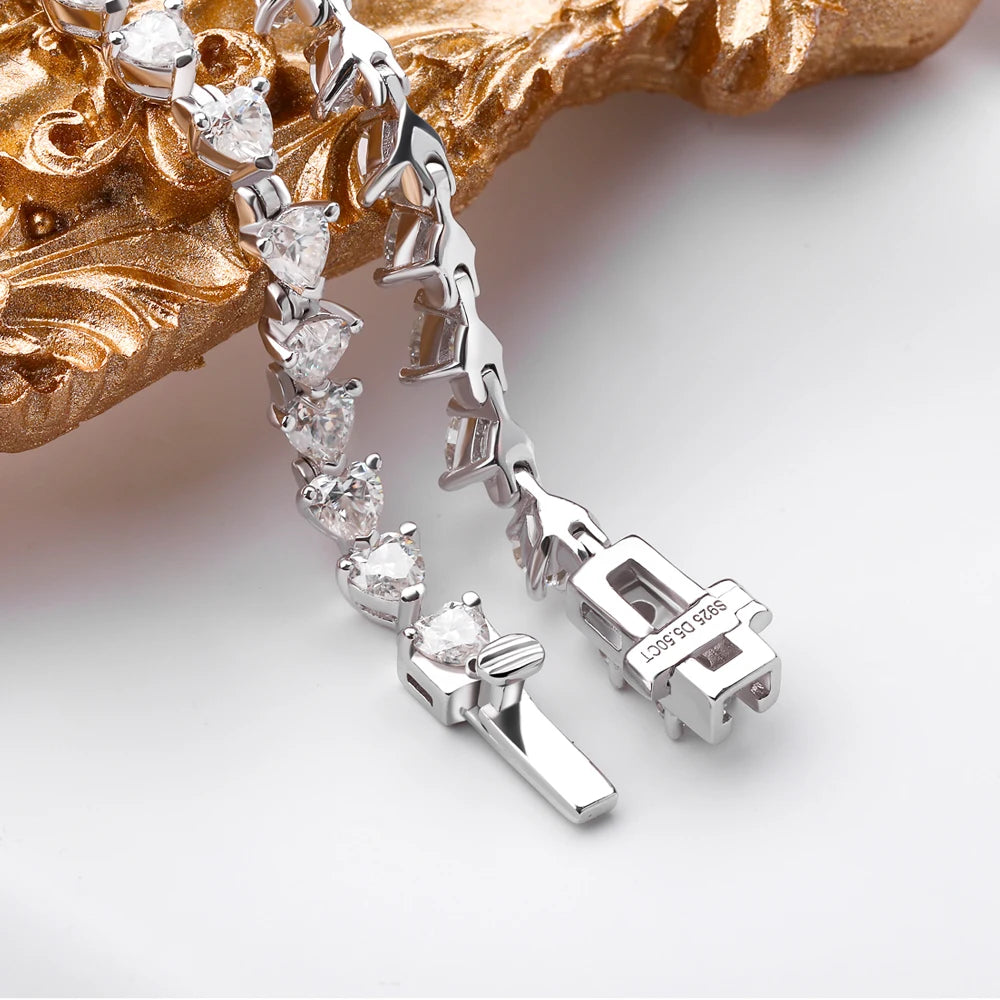 MUXIFC 3mm Heart Cut Moissanite Tennis Bracelet for Women Lab Diamond GRA Certified D VVS1 Link Bangle 925 Silver Luxury Jewelry