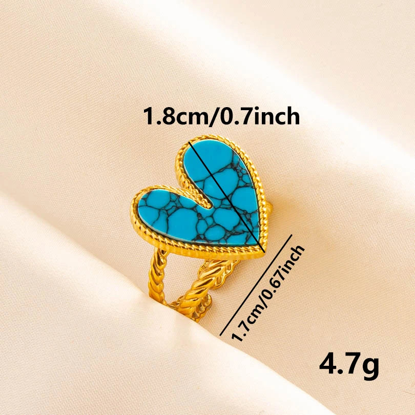 2pcs/lot Vintage Turquoise Gold Plated Knuckle Rings Blue Synthetic Stone Stainless Steel Rings Boho Jewelry Women Gifts No Fade