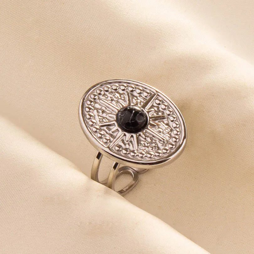 5PCS Boho Turquoise Rings Hippie Stainless Steel White Gemstone Adjustable Rings Women Girls Gift Knuckle Rings Bohemian Jewelry