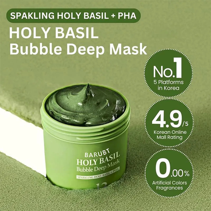 Pore-cleansing Bubble Mask Korean Skincare Sparkling Holy Basil + PHA 13% Gentle Blackhead Removal Oil Control Cleansing Mask