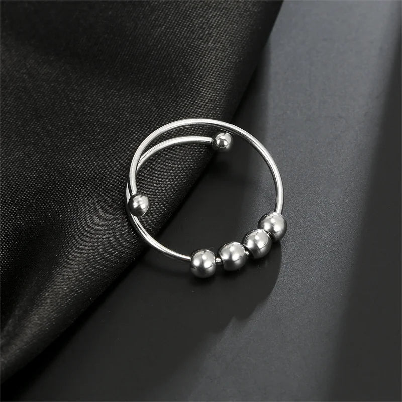 Stainless Steel Balls Beads Rings for Girls women  Rotate Freely  Antistress Spiral Bead Rotate esthetic Jewlery