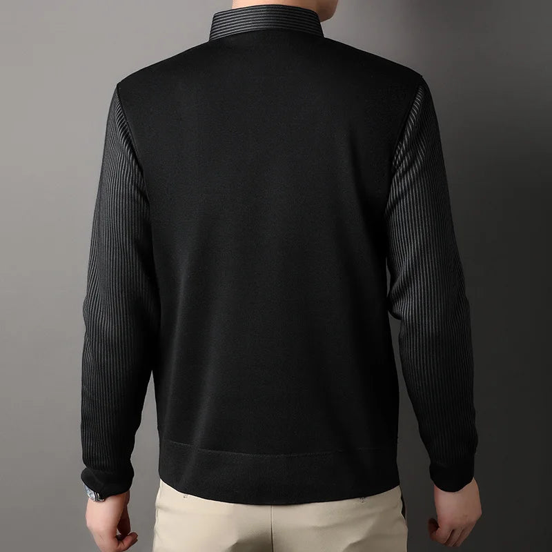 Autumn and Winter New Collection with Fleece Fake Two Piece Long Sleeved Polo Shirt for Men Fashionable and Casual Versatile Top