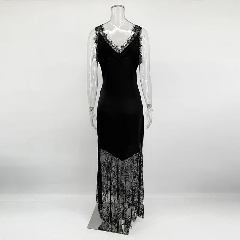 Tornova Sexy Spaghetti Strap Lace Dress For Women Fashion Splice Elegant Backless Long Dress Slim Vacation Party Female Clothes