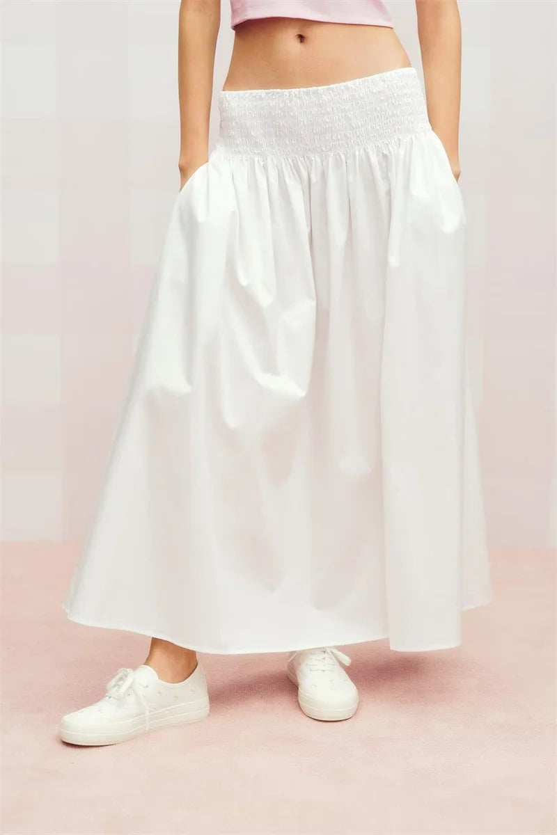 Women's Skirt 2025 New European and American Style Solid Color Poplin Long Skirt Summer Women's Casual Midi Skirt