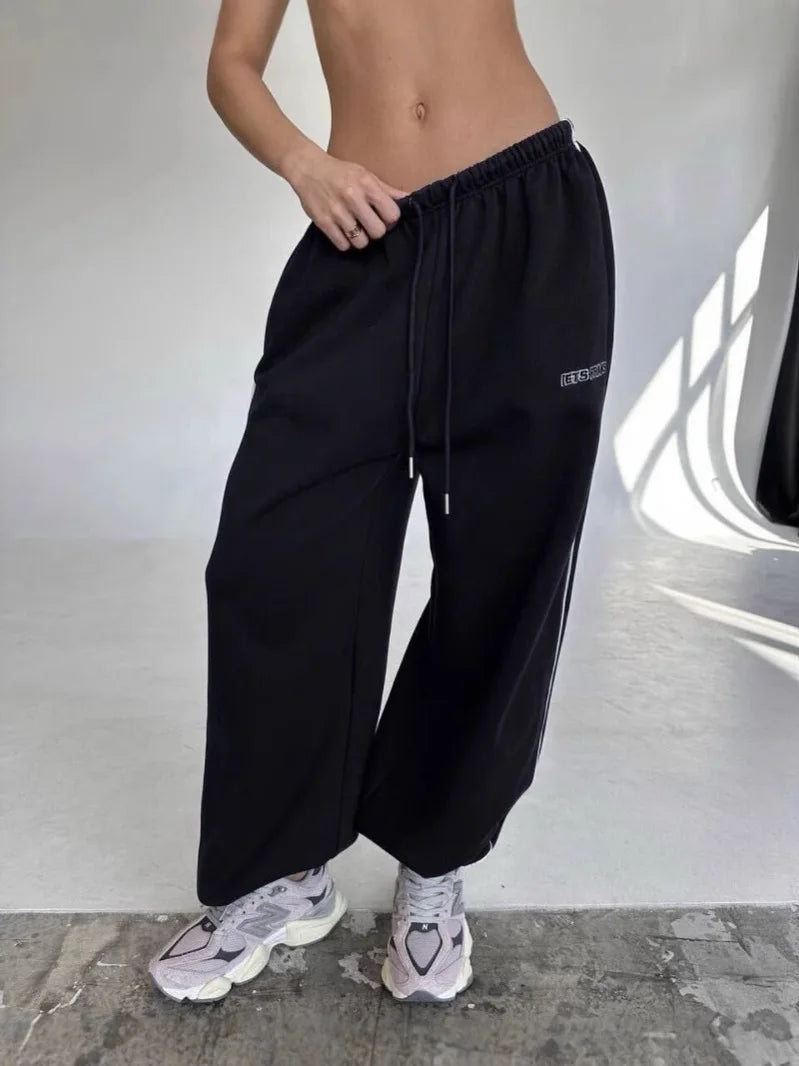 American Black Retro Hip-Hop Oversized Woman Fashion Streetwear Casual Sweatpants Loose Jogging Pants High Waist Wide-Leg Pants