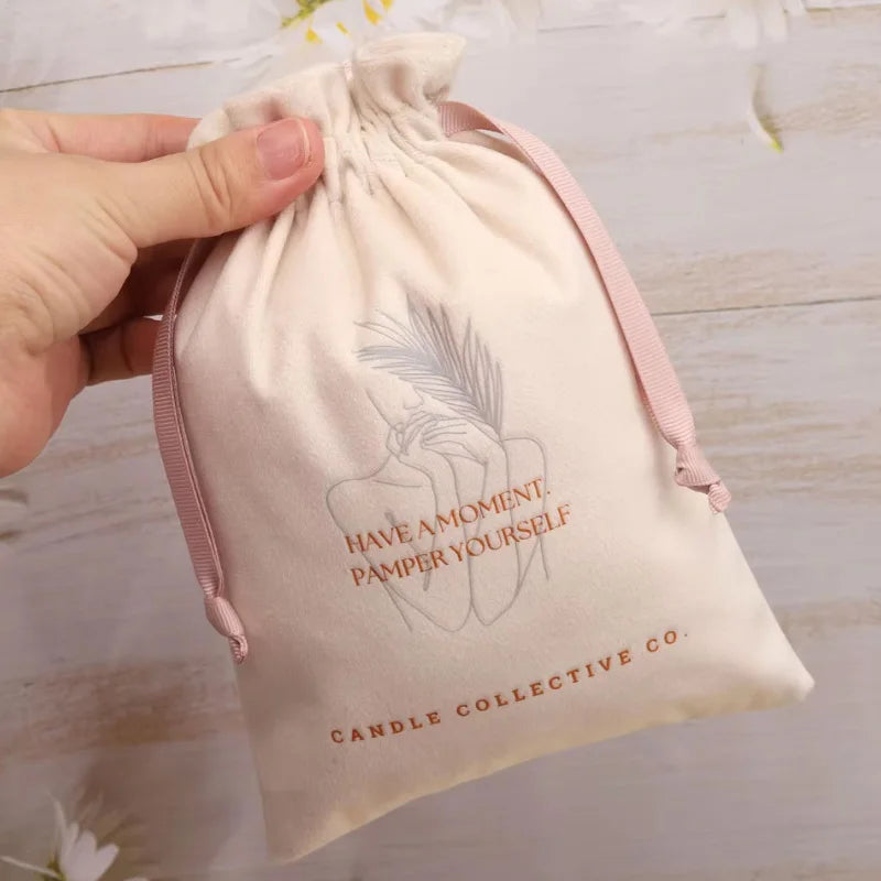 Custom Logo Velvet Drawstring Pouch Soft Perfume Gift Dust Sack Jewelry Necklace Packaging Bag