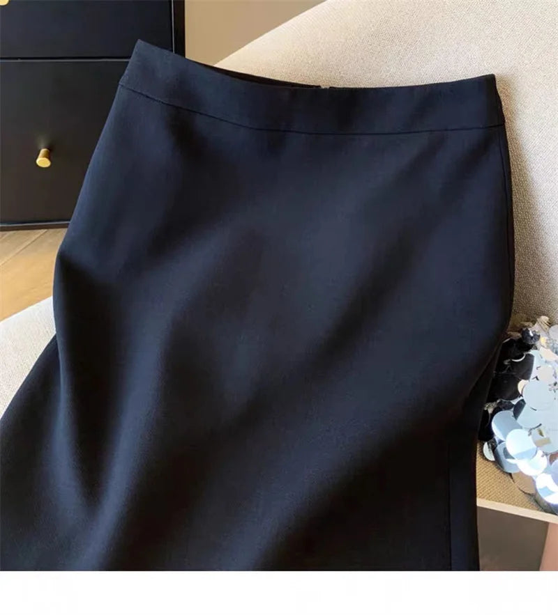 Autumn New Sexy Women's Slim Temperament Bag Hip Skirt Elegant Lace Patchwork Office Lady Midi Skirt Fashion Split Jupe 432P