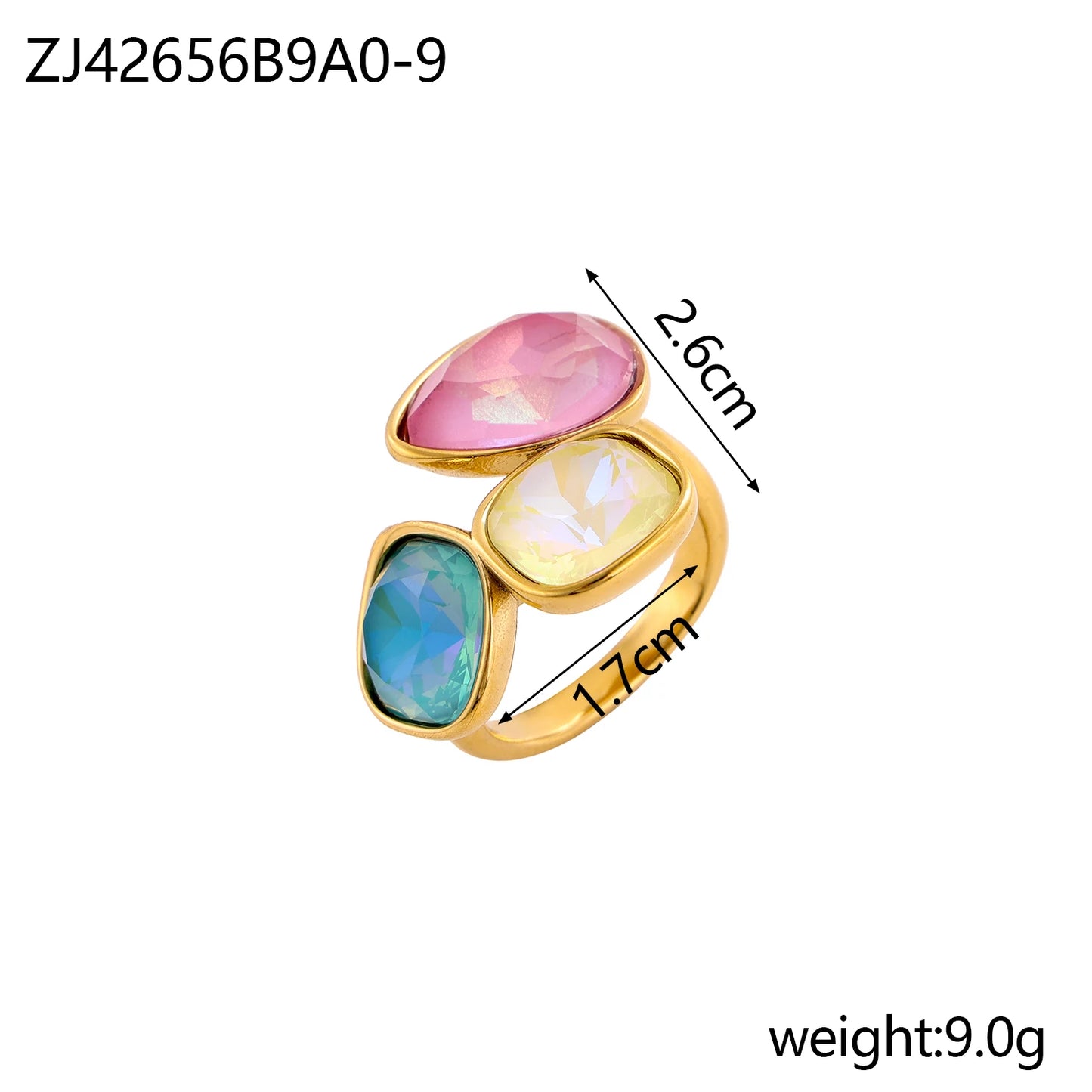 18k gold color stainless steel ring with crystal ring for women light luxury high-grade color open stainless steel