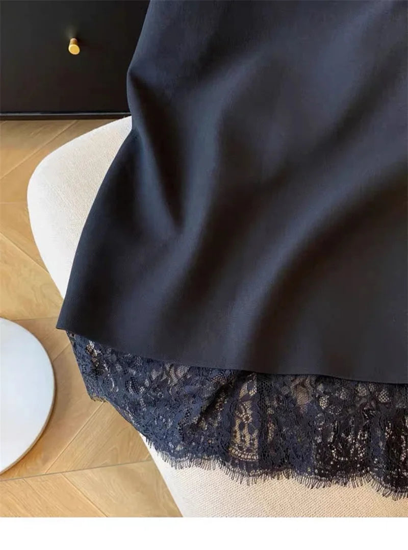 Autumn New Sexy Women's Slim Temperament Bag Hip Skirt Elegant Lace Patchwork Office Lady Midi Skirt Fashion Split Jupe 432P