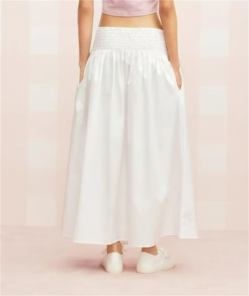 Women's Skirt 2025 New European and American Style Solid Color Poplin Long Skirt Summer Women's Casual Midi Skirt