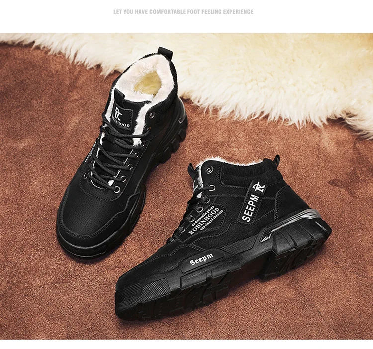 Winter New Fleece-Lined Cotton Shoes Fashionable Outdoor Snow Boots Trendy Warm High-Top Work Shoes Wholesale Men's Footwear