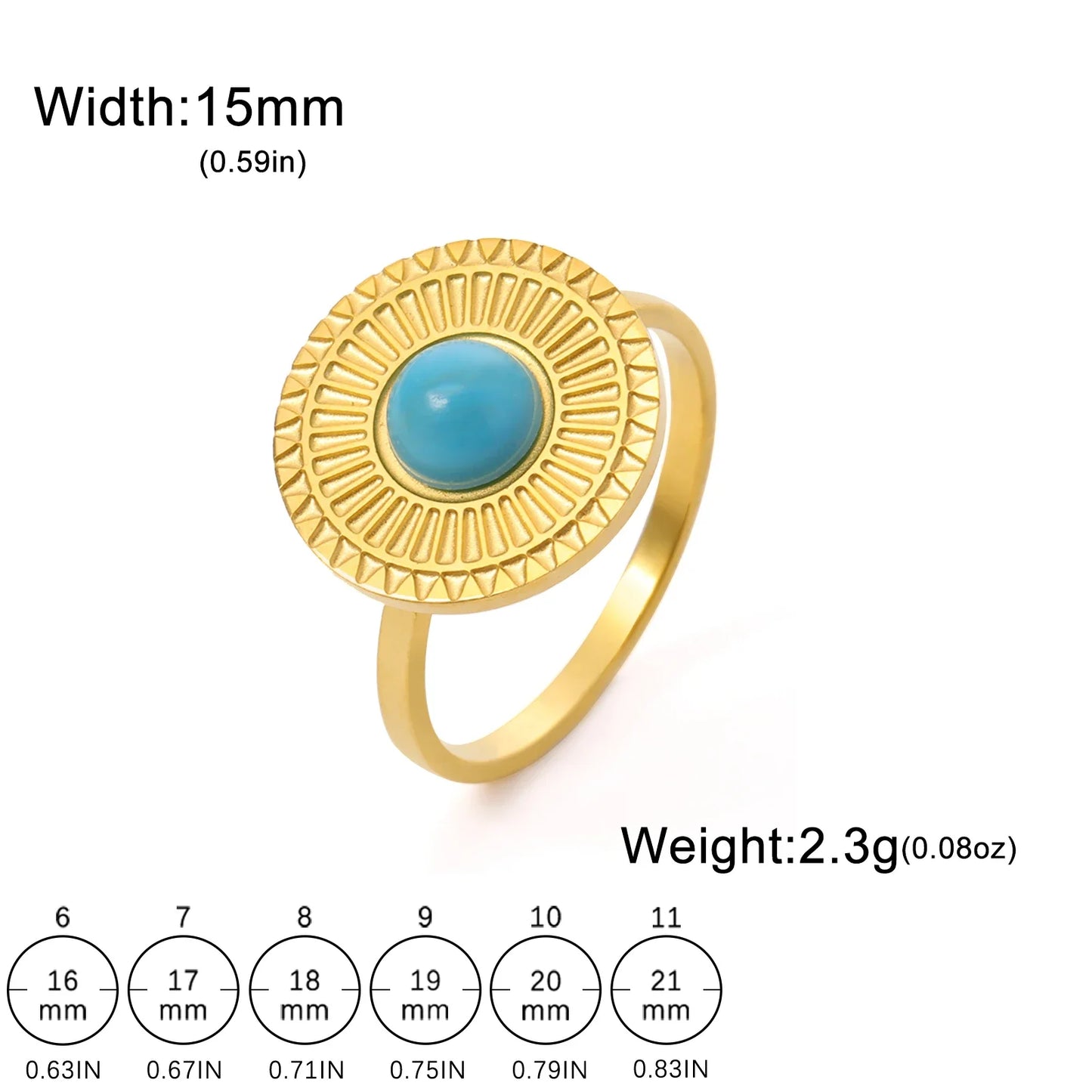 Skyrim Turquoise Rings for Women Stainless Steel Gold Color Natural Stone Crystal Ring Bohemian Jewelry Valentine Gift Wholesale