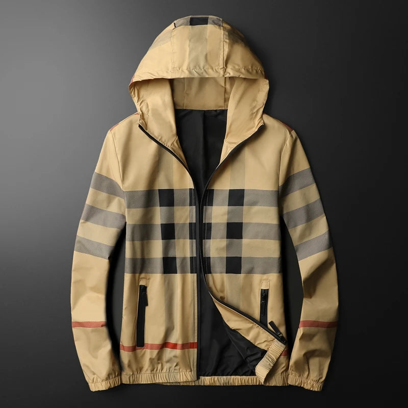 New Korean style fashionable striped jacket, high-quality hooded zipper jacket, men's slim fit jacket