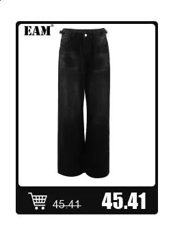 [EAM] High Elastic Waist Black Irregular Pleated Midi Elegant Half-body Skirt Women Fashion Tide New Spring Autumn 2025 1DJ0400