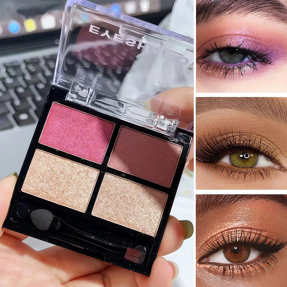 4-Color Smoky Gray Eye Shadow Palette Pearly Matte Earth Color Eyeshadow Pallete Shiny Sequins Eye Pigments Lasting Makeup