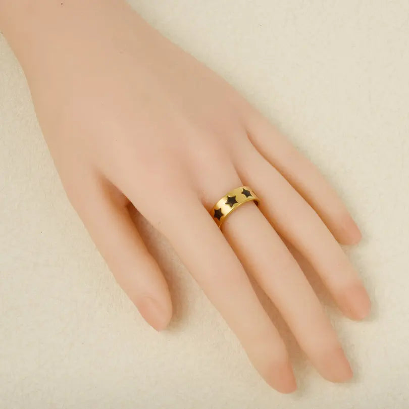 Elegant Ring Enamel Stainless Steel Rings For Women Men Accessories Flower Plant Jewelry Open Adjustable Real Gold Plated Bagues