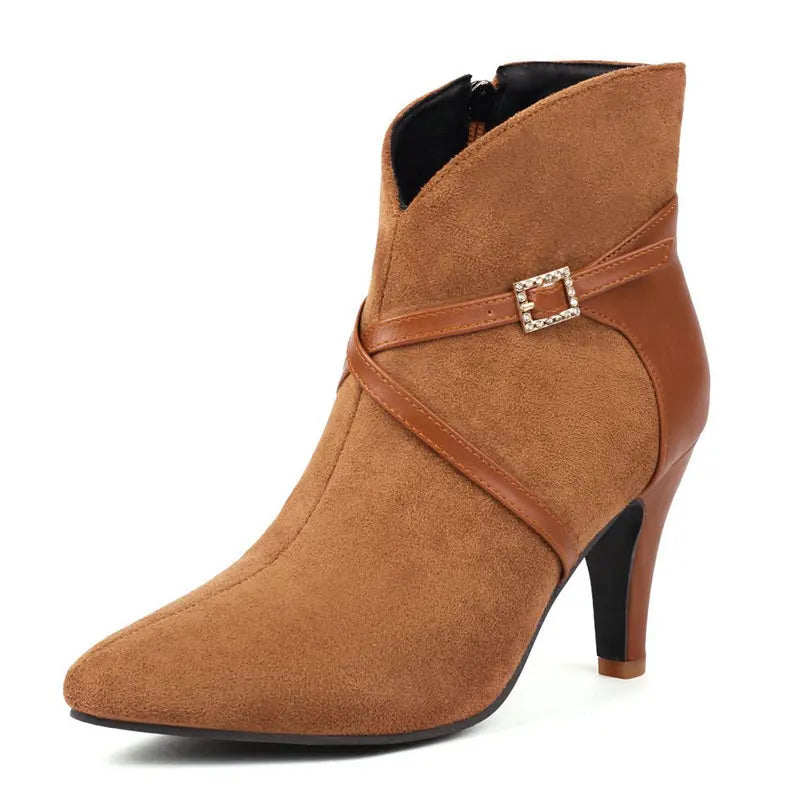 REAVE CAT Sexy Women Ankle Boots Big Size 46 47 Pointed Toe Autumn Flock Suede Shoes Party Elegant Bota 33 34