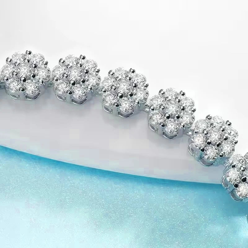 BXINY Flower Full Moissanite Tennis Bracelets 925 Sterling Silver D Color Lab Diamond for Women Hand Chain Gift Fine Jewelry GRA