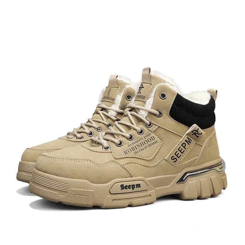 Winter New Fleece-Lined Cotton Shoes Fashionable Outdoor Snow Boots Trendy Warm High-Top Work Shoes Wholesale Men's Footwear