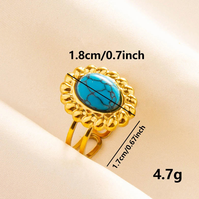 2pcs/lot Vintage Turquoise Gold Plated Knuckle Rings Blue Synthetic Stone Stainless Steel Rings Boho Jewelry Women Gifts No Fade
