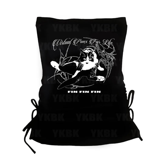 Women Clothes Hot Sexy Girls Vintage 2000s Y2k Tops Corset Emo Summer Aesthetic Kitty Harajuku Cat Print Casual Crop Top Goth