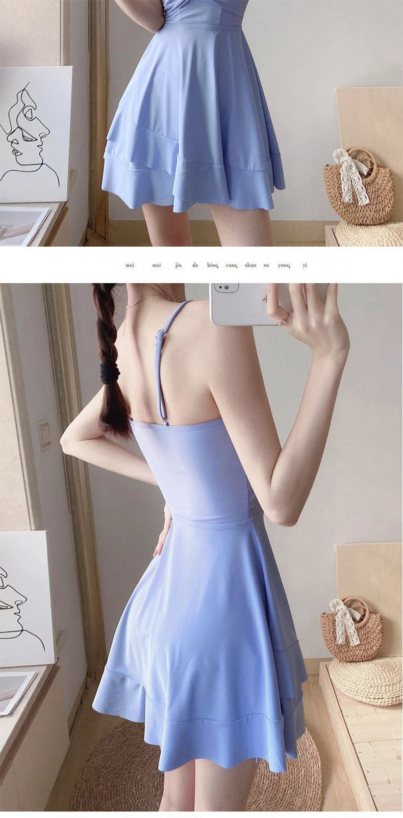 Women's High-End Bikini Tee-Piece Set Skirt Sle Faionable Thermal Spa Swimsuit Meat Covering Slimming Beachwear