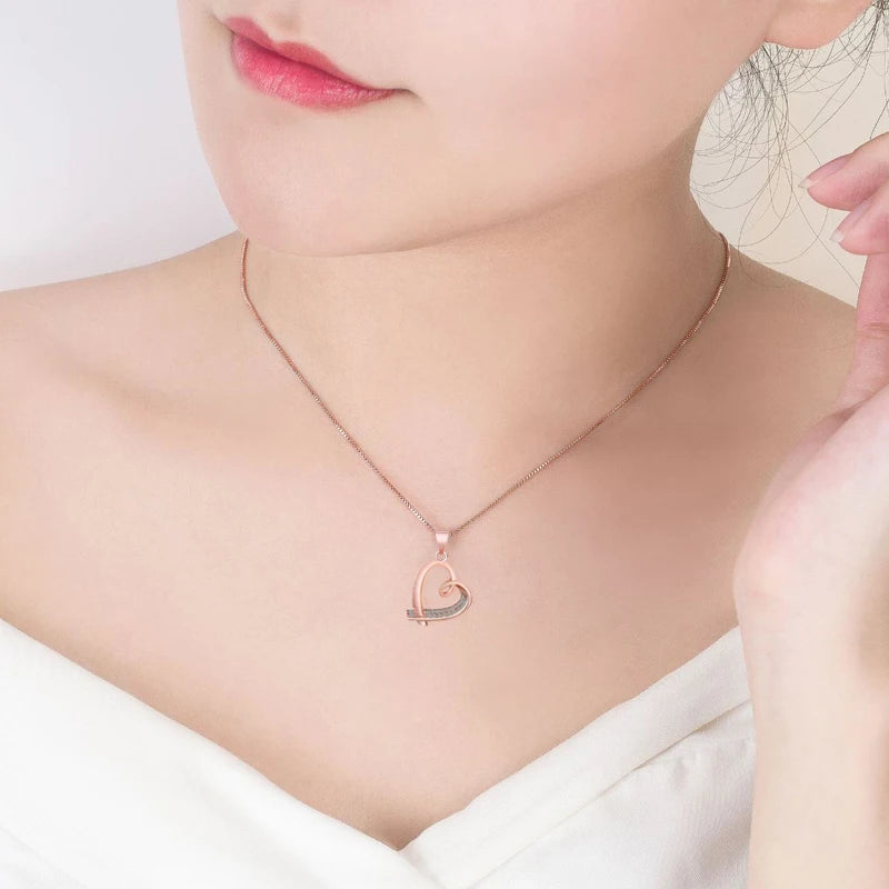 New Fashion Heart Rhinestone Pendant Neckalces Women 925 Sterling Silver Jewelry Silk Ribbon Love Rose Gold Zircon Choker Chain