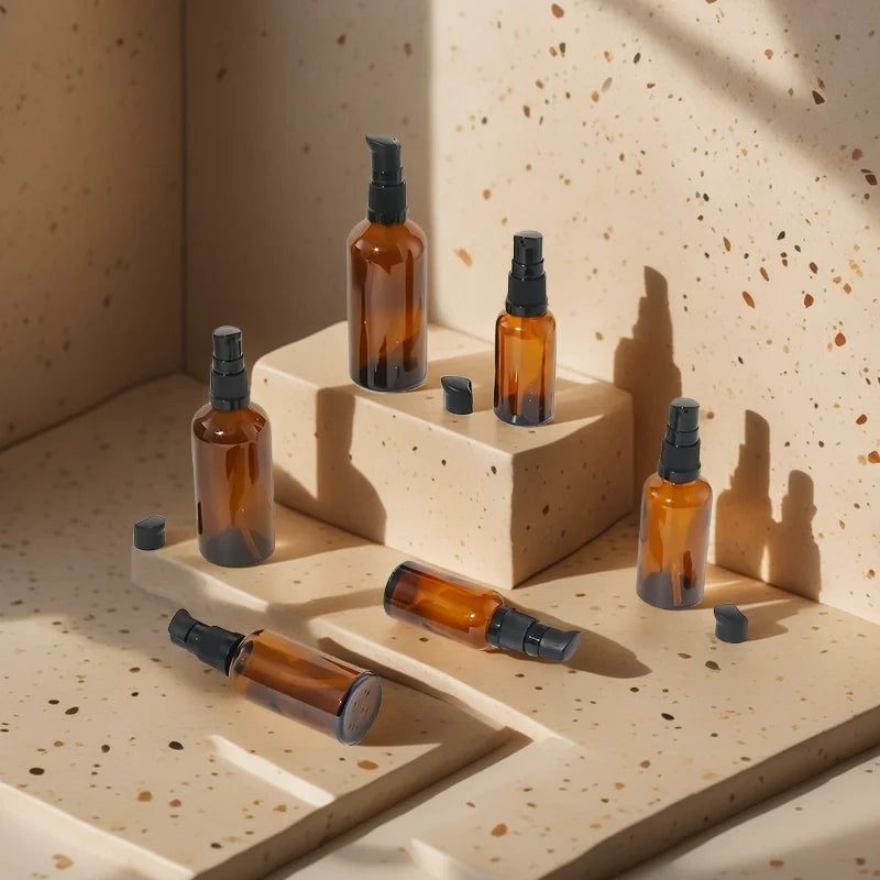 1 Piece 2 Pieces or 5 Pieces 30 ml Air Refillable Amber Glass Lotion Pump Squeeze Bottle Soap Dispenser Container Jar Foundation Cream Cleansing Oil Shampoo Travel Accessories