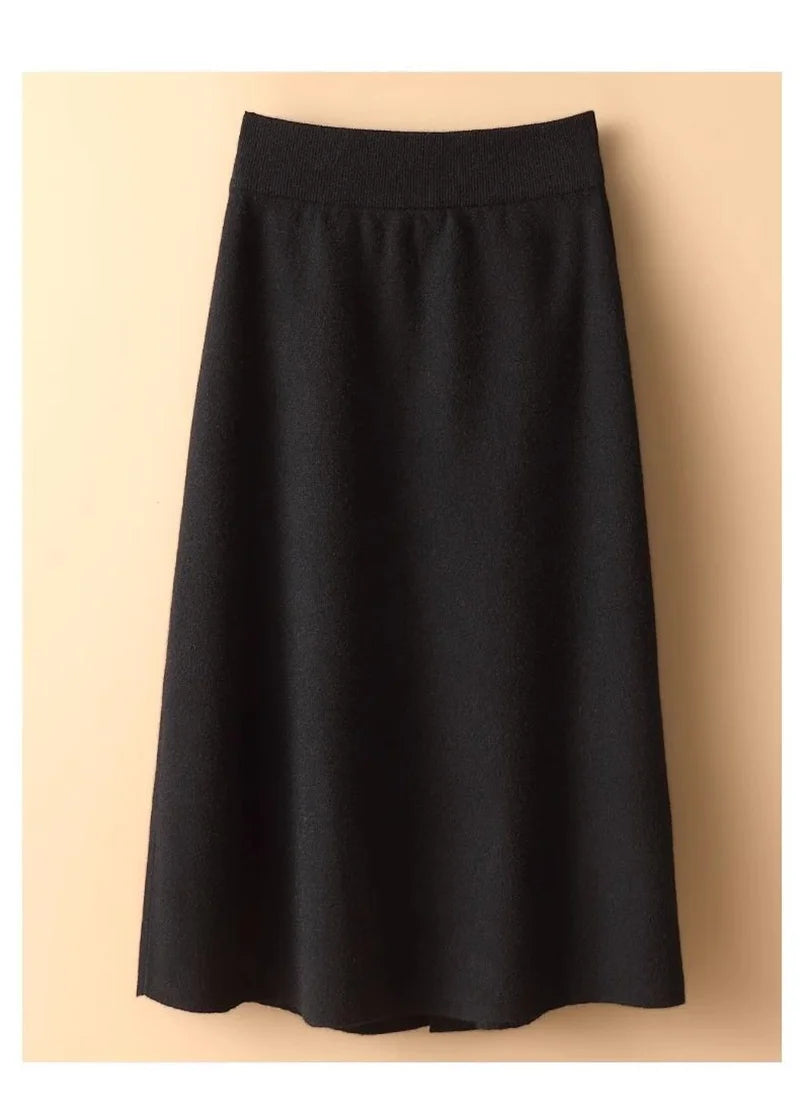 Women Knitted Skirt 2025 Autumn Winter New Loose Oversized Button Elastic Skirts Female Knitt Skirt Warm Women's Clothing