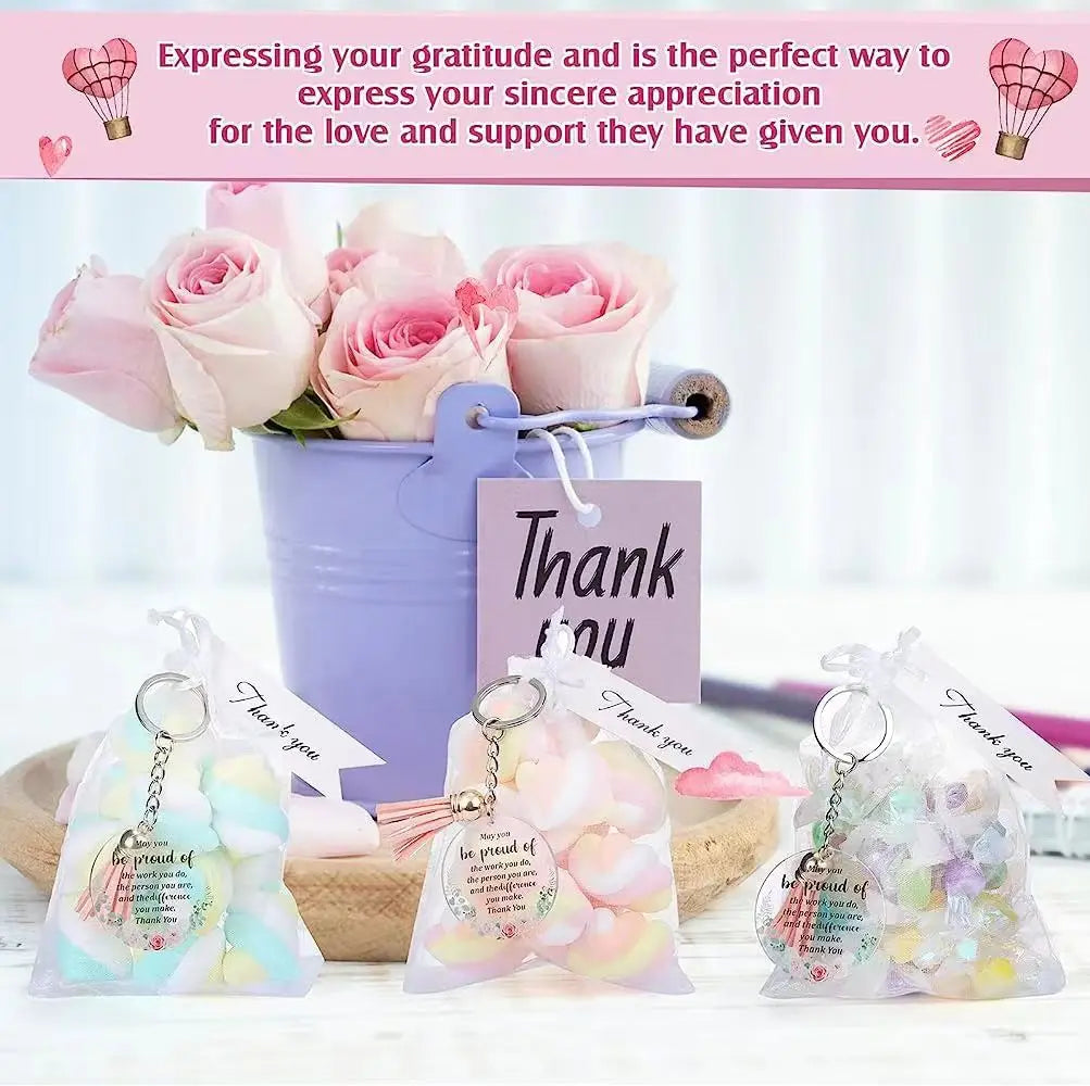 48set Thank You Gift Inspirational Keychains Acrylic Keychain with Tassels Organza Bags for Teacher Birthday Graduation Gift