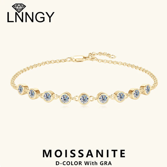 Lnngy 3mm Bezel Moissanite Bracelet Certified 925 Sterling Silver Chain Bracelets For Women Grils Adjustable Hand Jewelry Gift