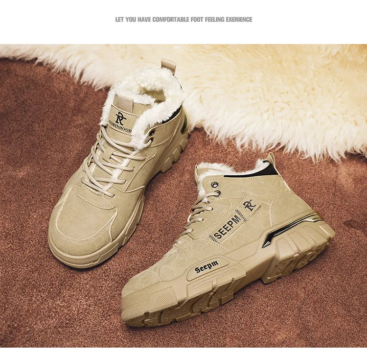 Winter New Fleece-Lined Cotton Shoes Fashionable Outdoor Snow Boots Trendy Warm High-Top Work Shoes Wholesale Men's Footwear