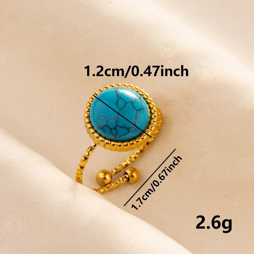2pcs/lot Vintage Turquoise Gold Plated Knuckle Rings Blue Synthetic Stone Stainless Steel Rings Boho Jewelry Women Gifts No Fade