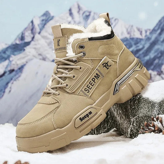 Winter New Fleece-Lined Cotton Shoes Fashionable Outdoor Snow Boots Trendy Warm High-Top Work Shoes Wholesale Men's Footwear