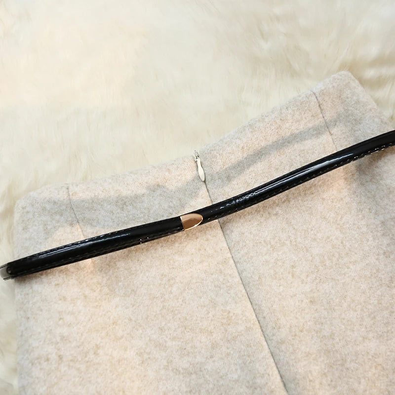 Seoulish 2024 New Autumn Winter Wrapped Woolen Midi Skirts for Women Fashion High Waist Solid Color Office Lady Straight Skirts