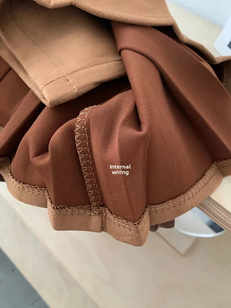 Oumale Pure Color Suede Mini Skirt Women's Autumn New Korean Style Slimming Anti-Light Pleated Short Skirt A- Line